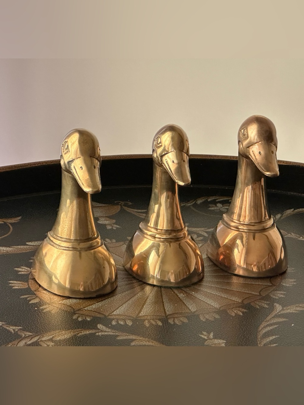 Vintage Brass Duck Head Book Ends - Set of 3